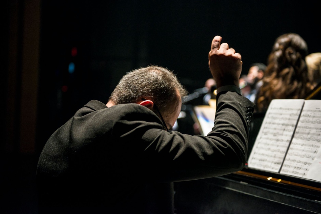Dirigent leidt vol overgave een orkest, beeld bij de wielpositie Conductor